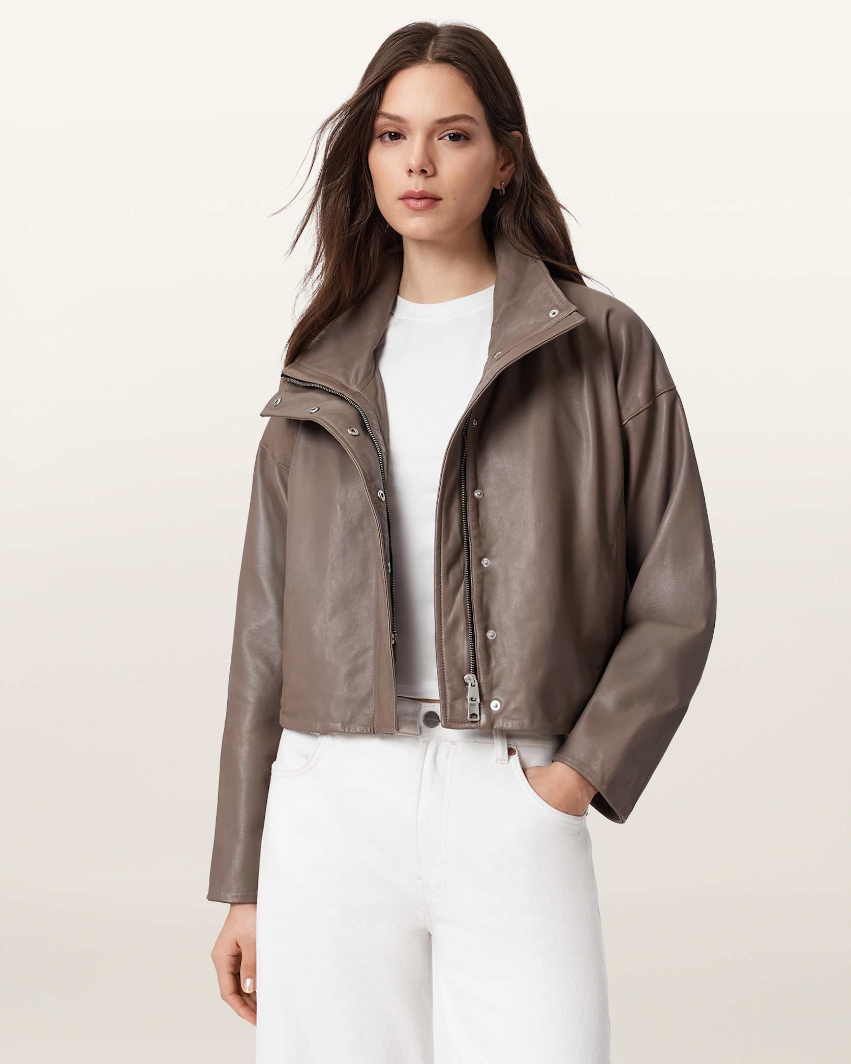 Ryder Funnel Neck Leather Jacket
