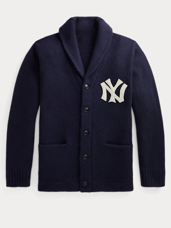 Unisex Knit Shawl Collar Button-Up Yankees Cardigan Sweater - Image 3