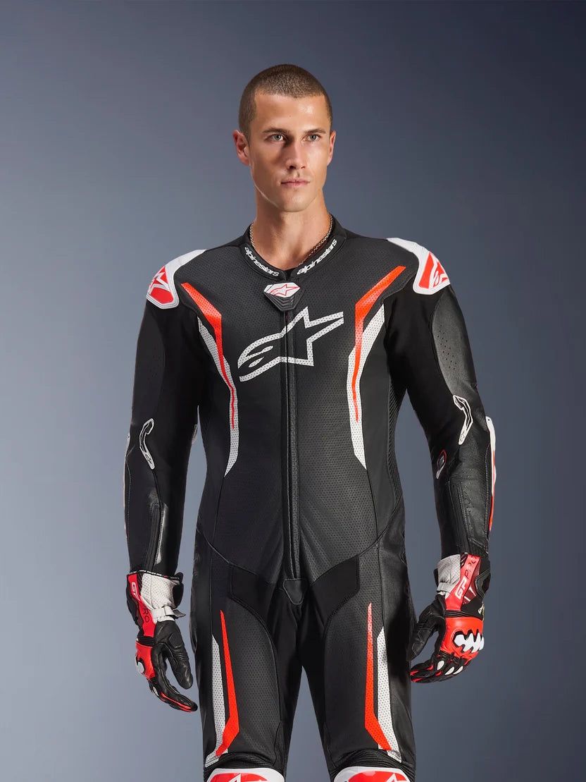 Alpinestars GP Tech V5 1-Piece Leather Suit – Black / White / Red Fluo - Image 3