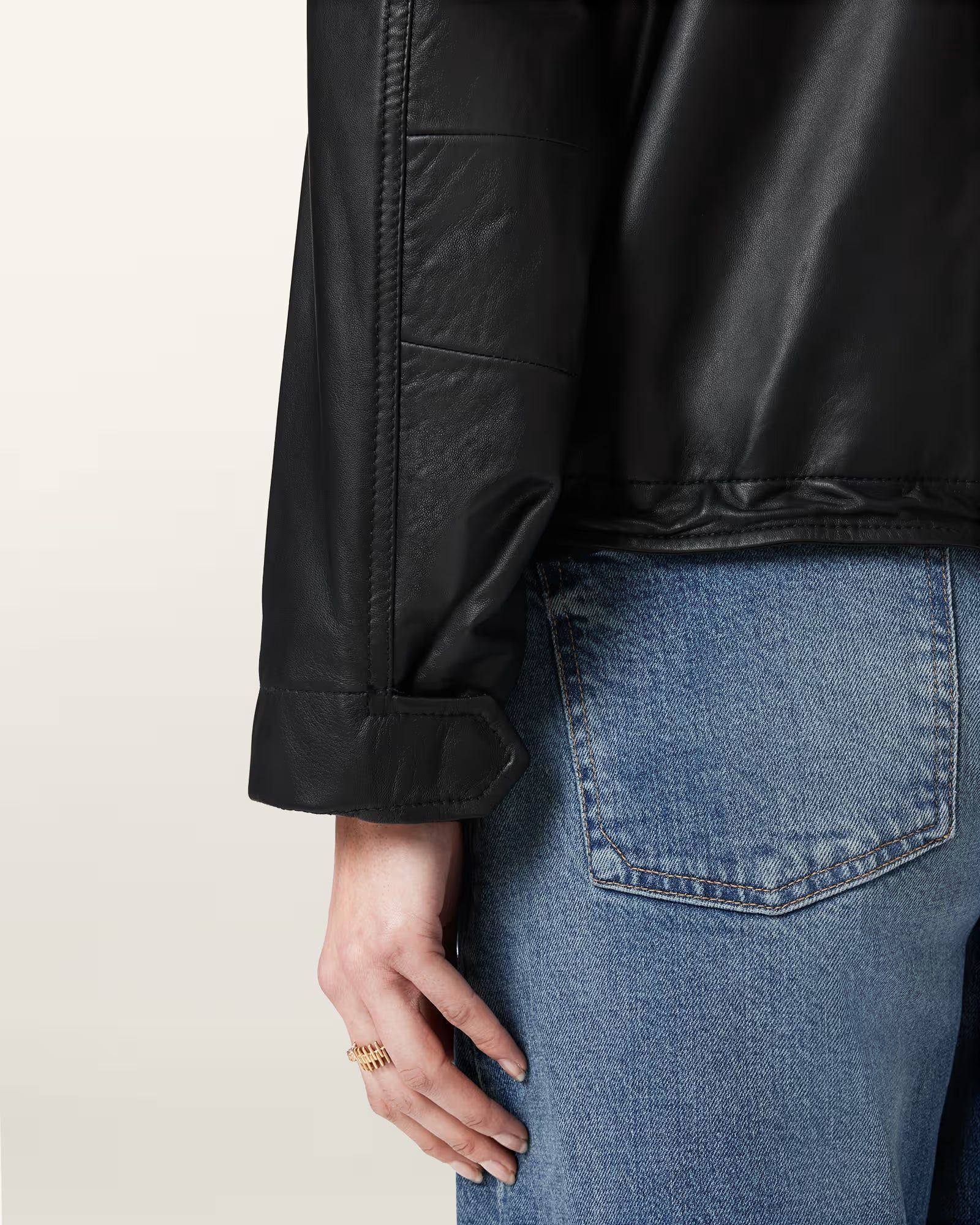Clay Cropped Leather Jacket - Image 3