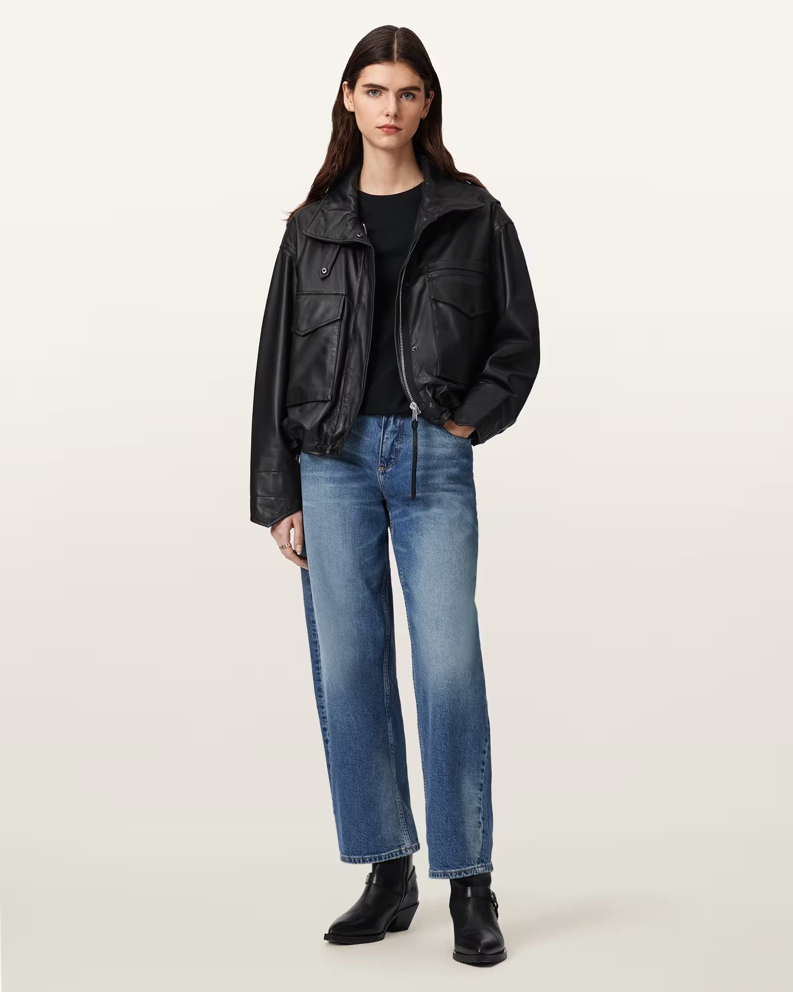 Clay Cropped Leather Jacket - Image 4