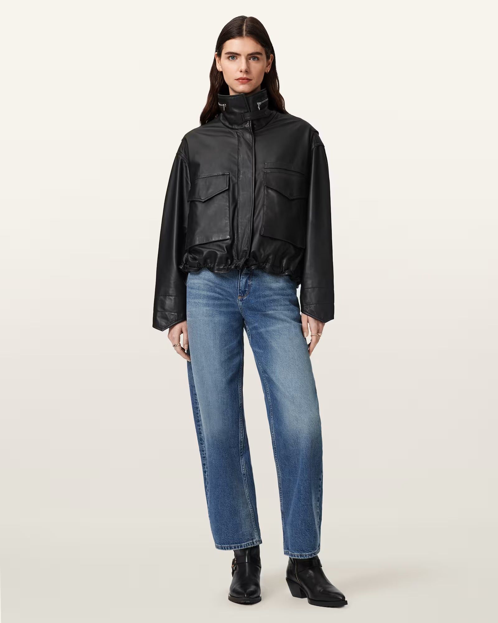 Clay Cropped Leather Jacket - Image 6