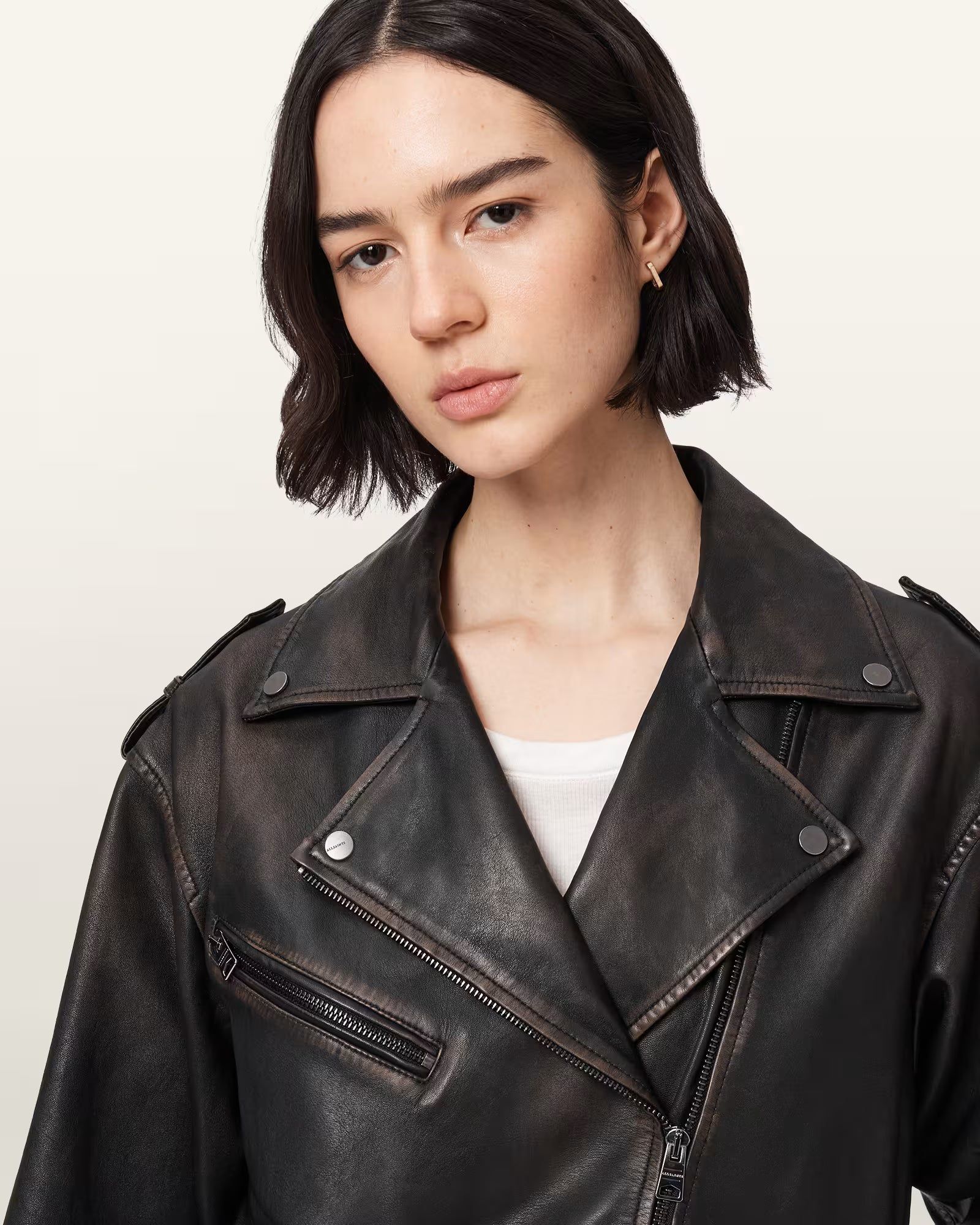 Samina Relaxed Fit Leather Biker Jacket - Image 2