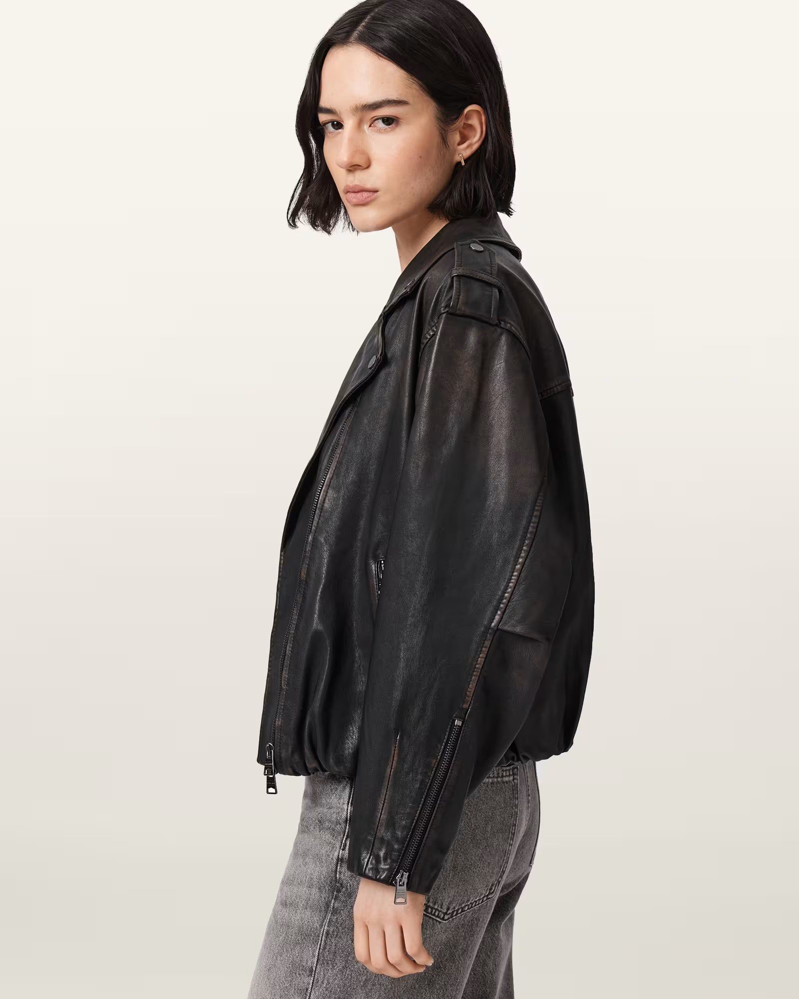 Samina Relaxed Fit Leather Biker Jacket - Image 4