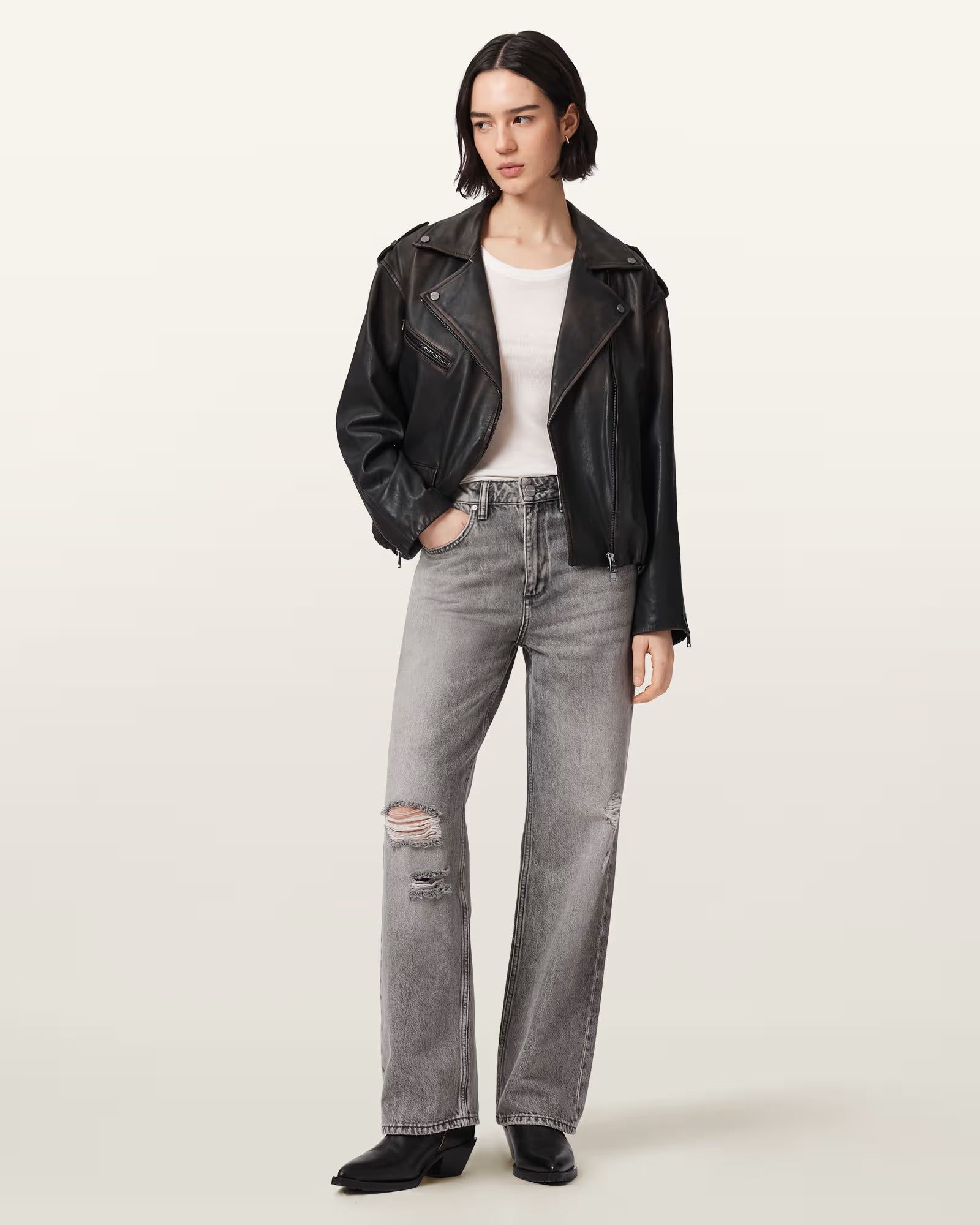 Samina Relaxed Fit Leather Biker Jacket - Image 5