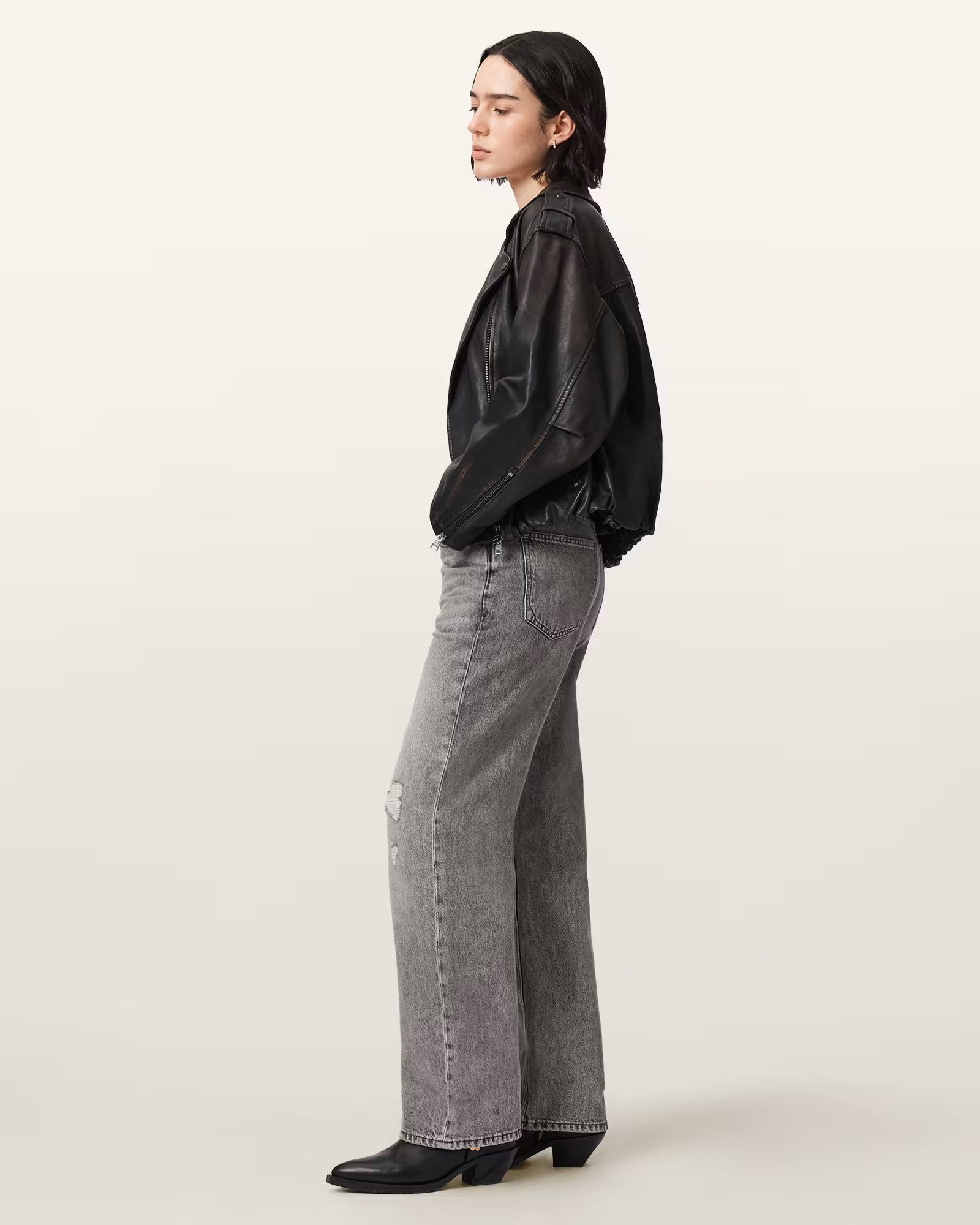 Samina Relaxed Fit Leather Biker Jacket - Image 6