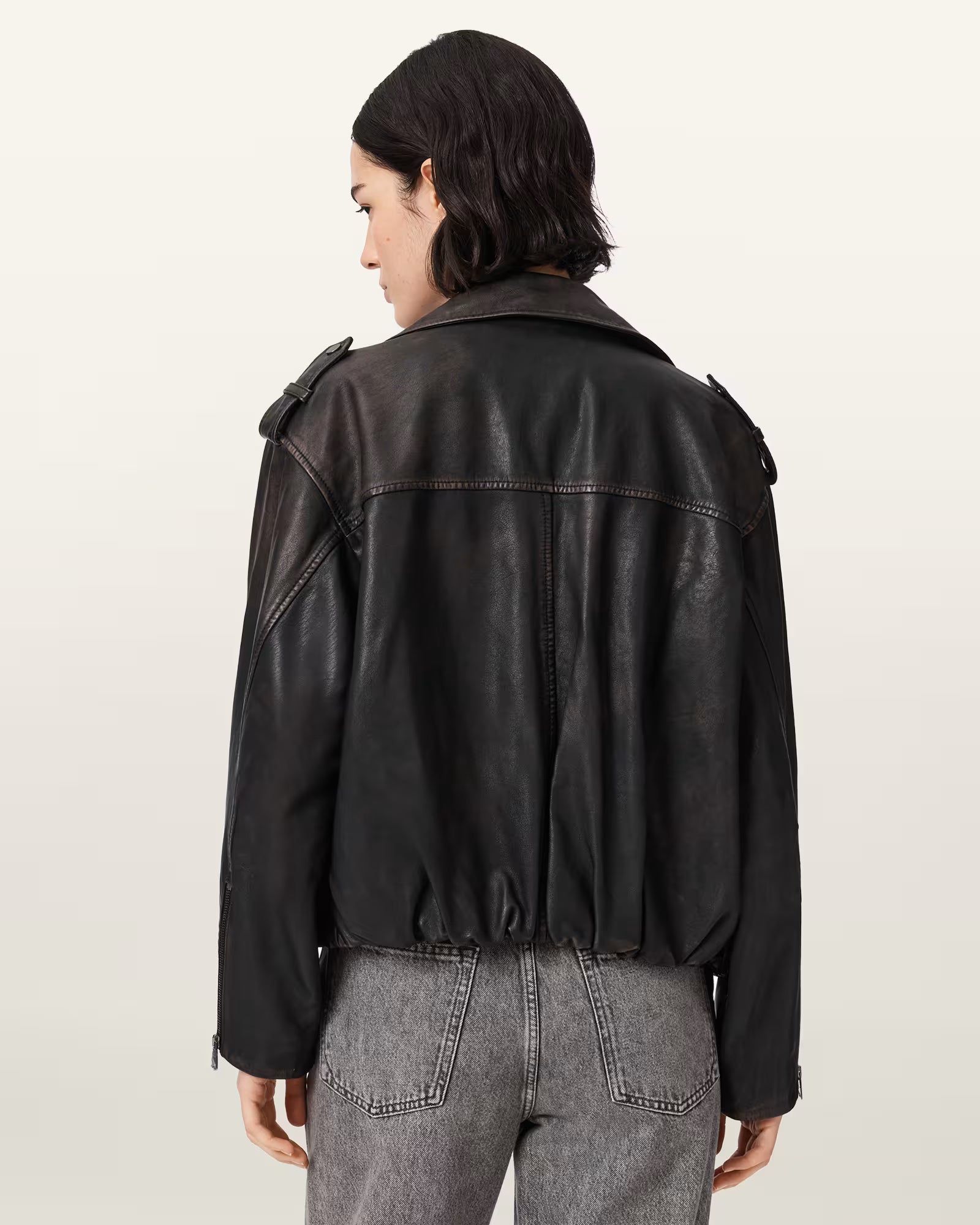 Samina Relaxed Fit Leather Biker Jacket - Image 7