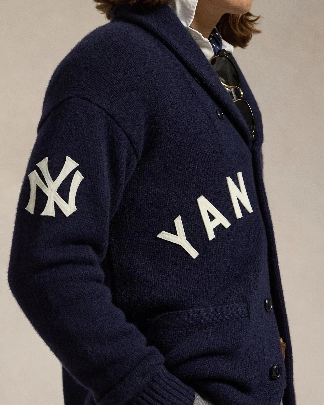 Men's Navy Button-Up Knit Shawl Collar Cardigan - Image 2
