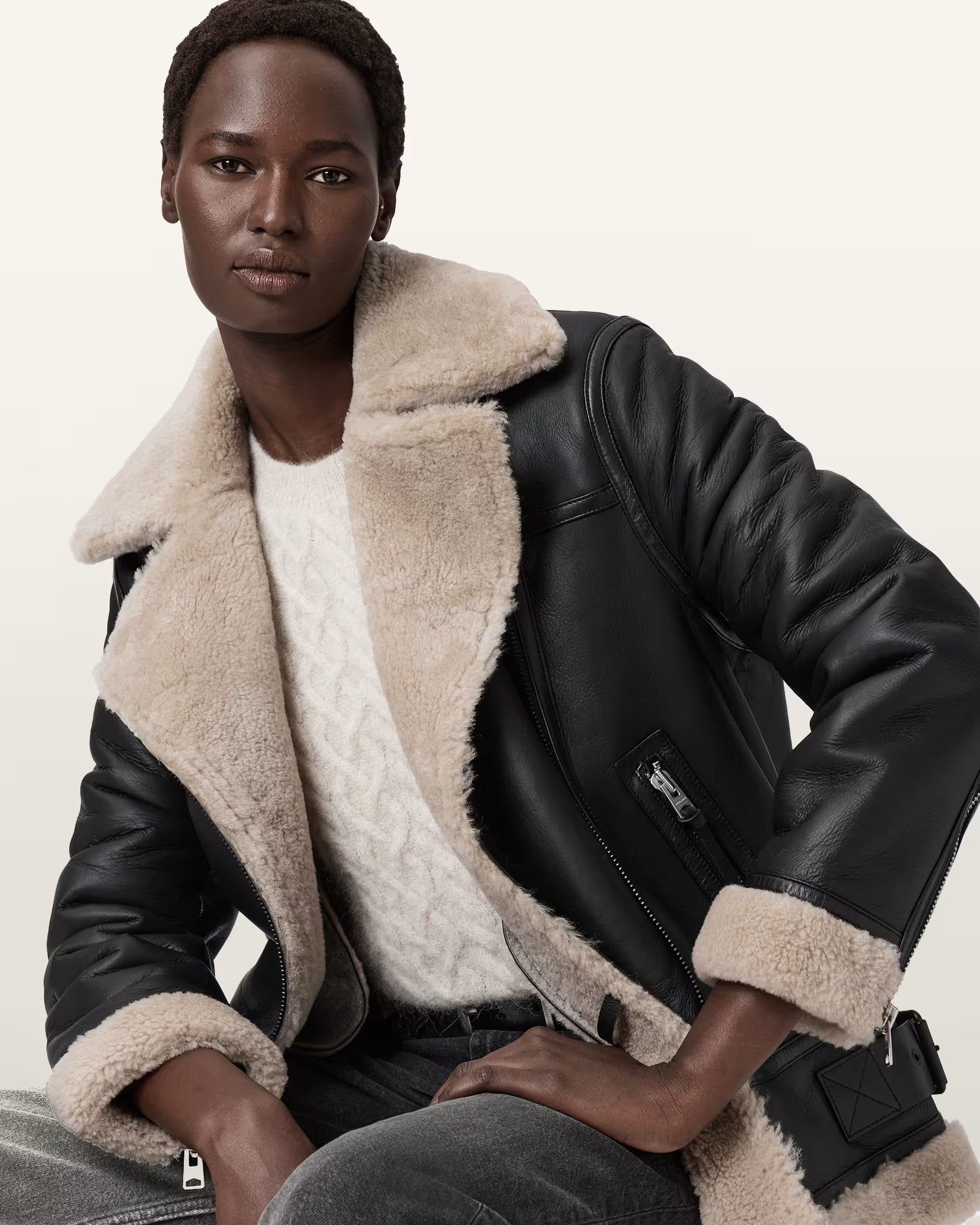 Sola Shearling Biker Jacket - Image 4