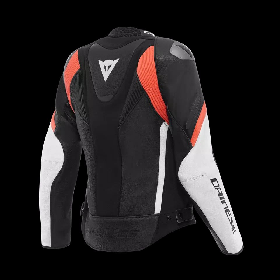 Dainese Racing 4 Women's Leather Motorcycle Jacket – Black / White / Fluo Red - Image 2
