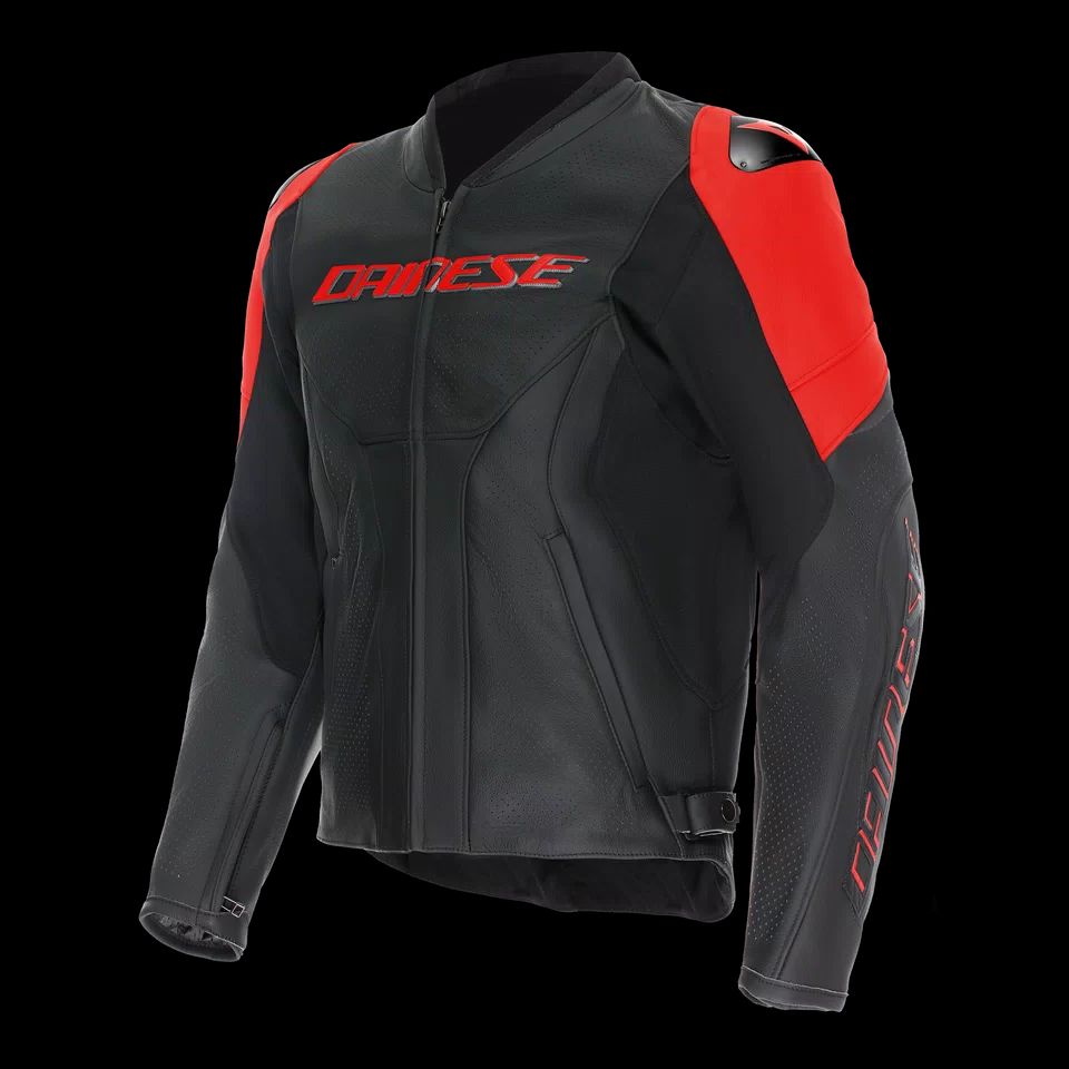 Dainese Super Speed 4 Perforated Leather Motorcycle Jacket – Black & Fluo Red