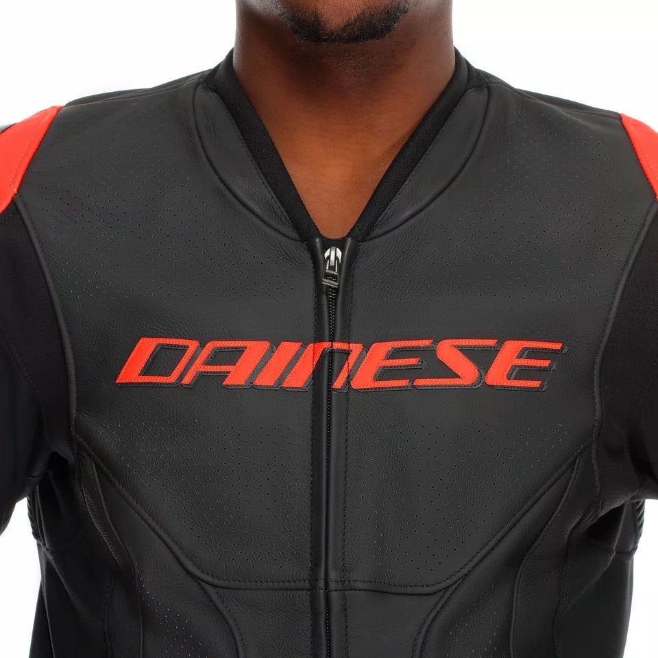 Dainese Super Speed 4 Perforated Leather Motorcycle Jacket – Black & Fluo Red - Image 3