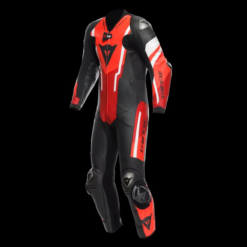 Men's One-Piece Airbag Leather Motorcycle Suit – Red White Black Track Suit