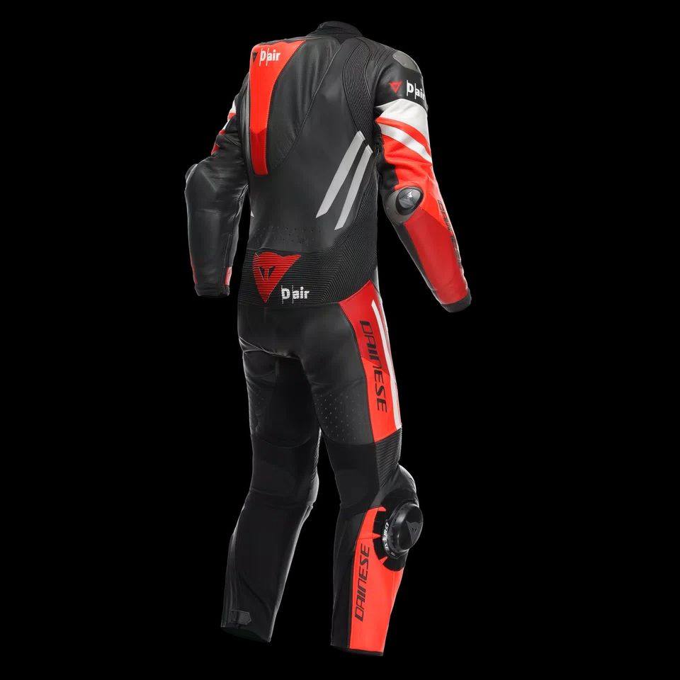 Men's One-Piece Airbag Leather Motorcycle Suit – Red White Black Track Suit - Image 2