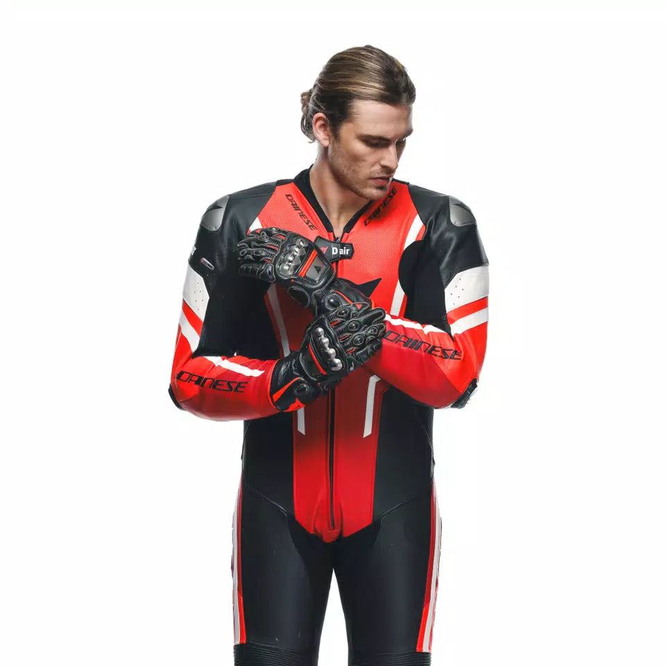 Men's One-Piece Airbag Leather Motorcycle Suit – Red White Black Track Suit - Image 3