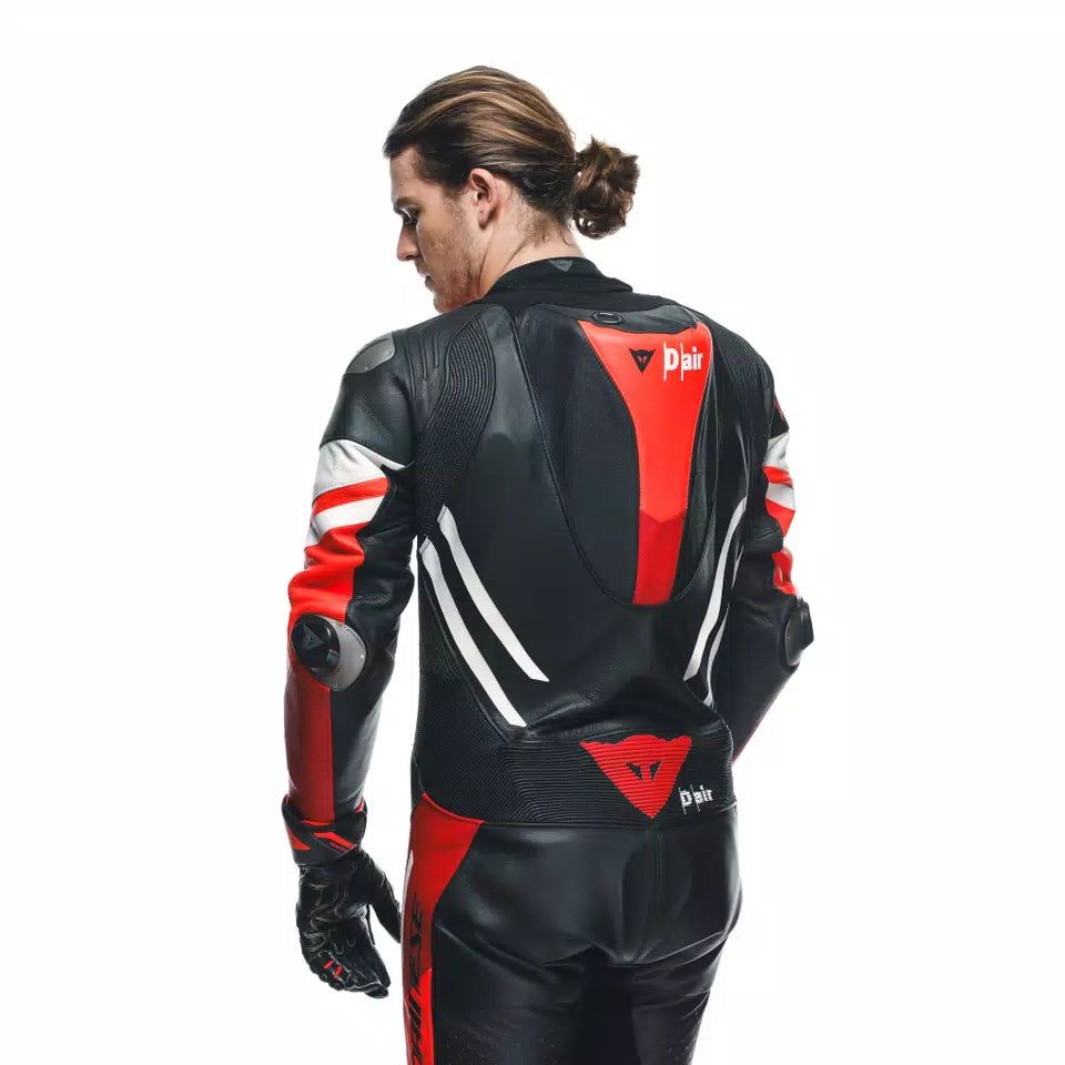 Men's One-Piece Airbag Leather Motorcycle Suit – Red White Black Track Suit - Image 4