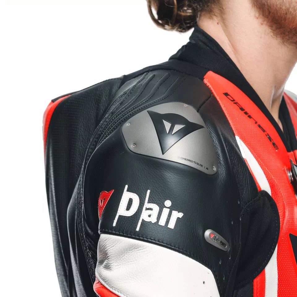 Men's One-Piece Airbag Leather Motorcycle Suit – Red White Black Track Suit - Image 5