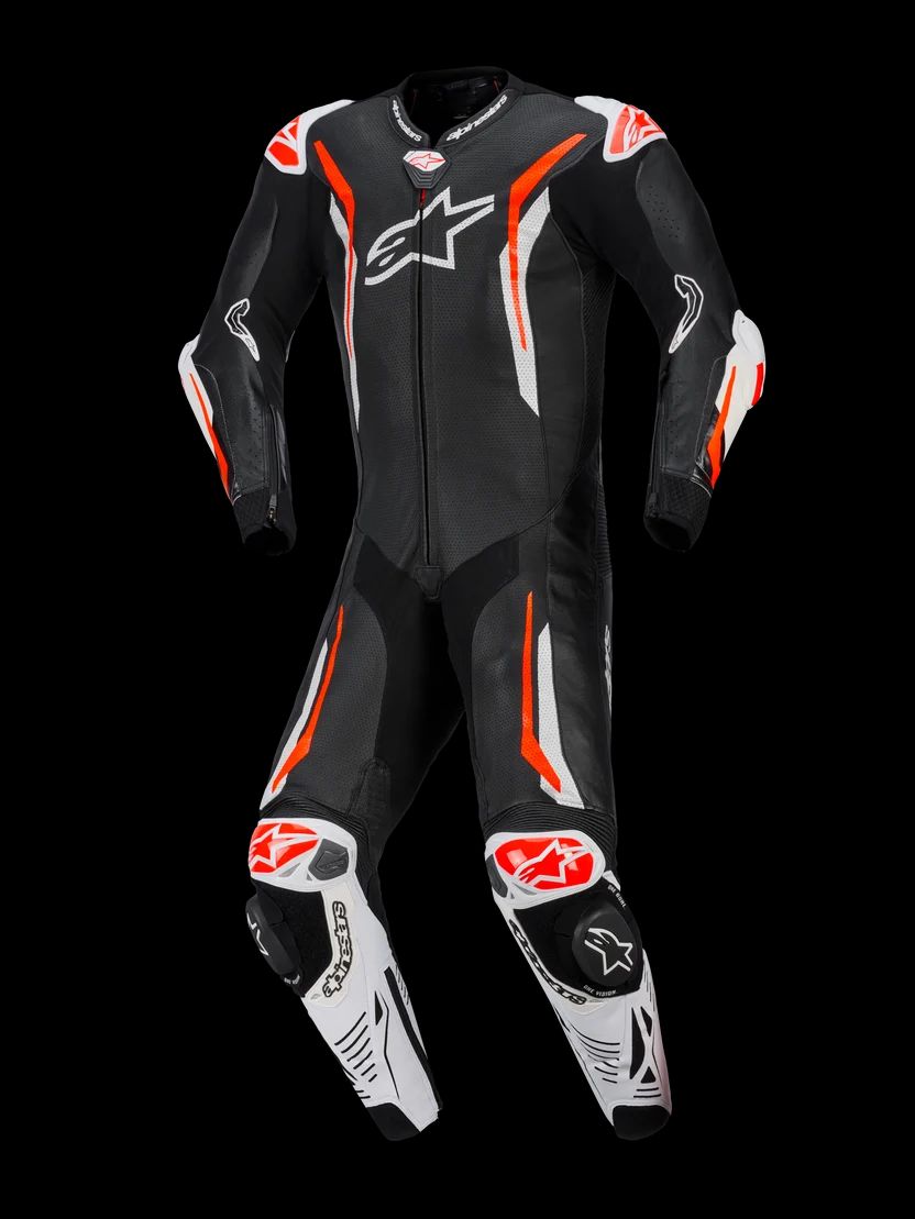 Alpinestars GP Tech V5 1-Piece Leather Suit – Black / White / Red Fluo